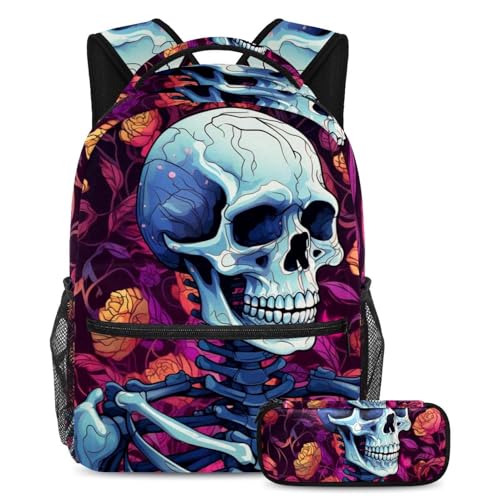Sac à dos crâne et fleurs au motif artistique avec bretelles confortables
