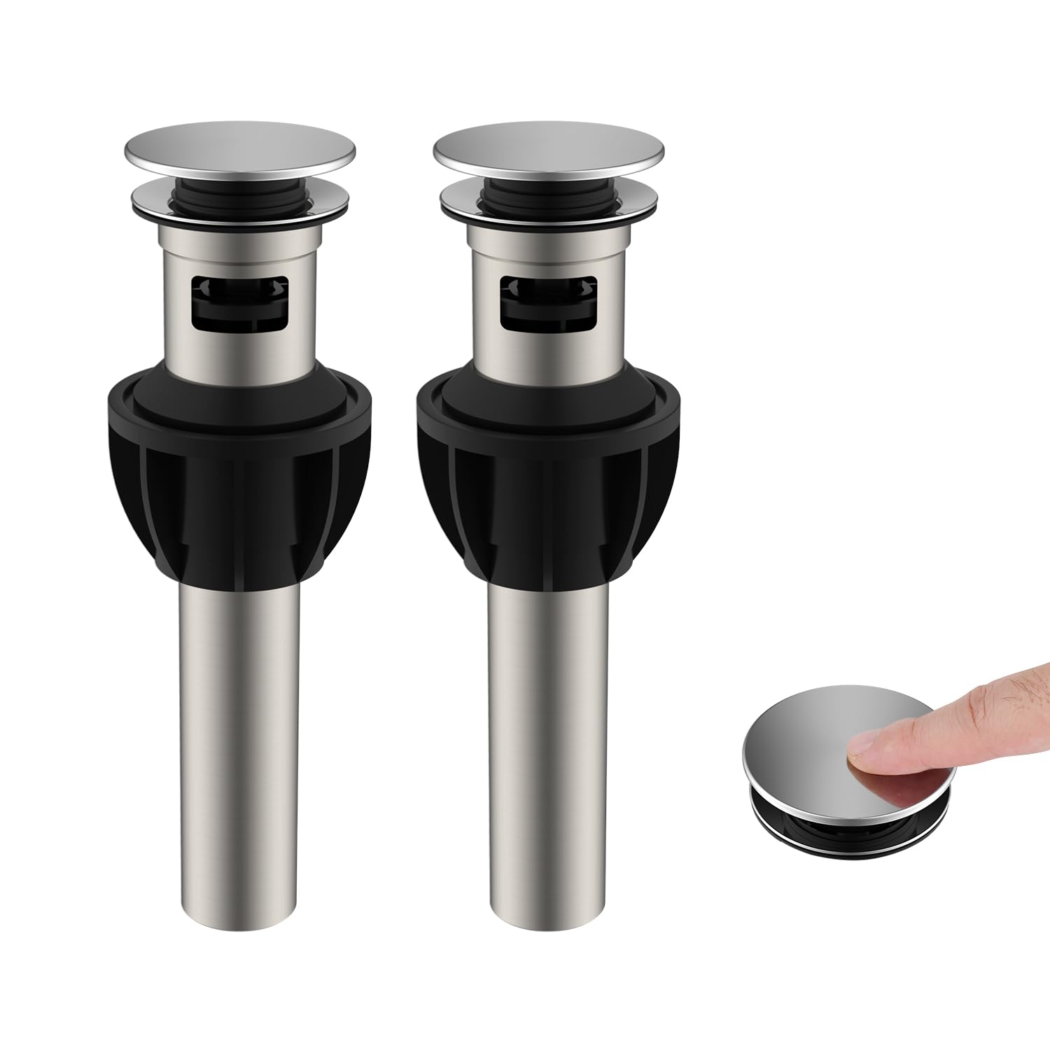 Hibbent 2 Stück Metall Badezimmer Waschbecken Abfluss mit Überlauf, Pop Up Abfluss mit abnehmbarem Stopper, Anti-Verstopfungs-Ablaufsieb, Chrom