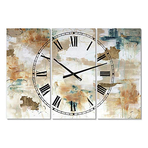 Designq 'Gilded Daydreams' Oversized Modern 3 Panels Wall Clock For Home Bedroom Bathroom Office Living Room Decoration, 25069 #TOP18