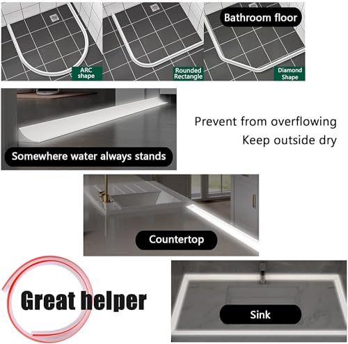 Image of RANDEN Self-Adhesive Silicone Water Stopper Strip - Collapsible Threshold Barrier Strip for Dry & Wet Separation, Sink Water Splash Guard, Bathroom Water Stopper (White, 1 Meter)