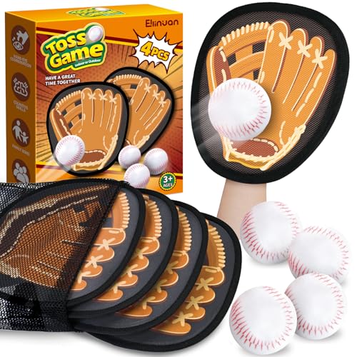 Ellinjan 4 Pack Catch Ball Game Set, Outdoor Games for Kids Ages 4-8-12, Kid Baseball Training Glove, Summer Outdoor Toys Pool Beach Backyard Lawn Games for Toddlers Kids Family, Fun Ideal Gifts