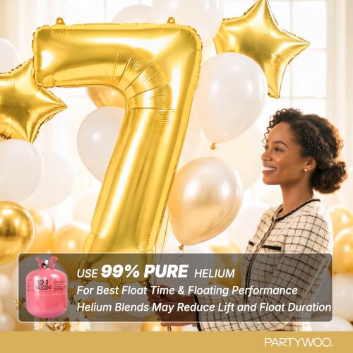 Image of PartyWoo Metallic Gold Number 7 Balloon 40 Inch 25pcs Gold Foil Star White