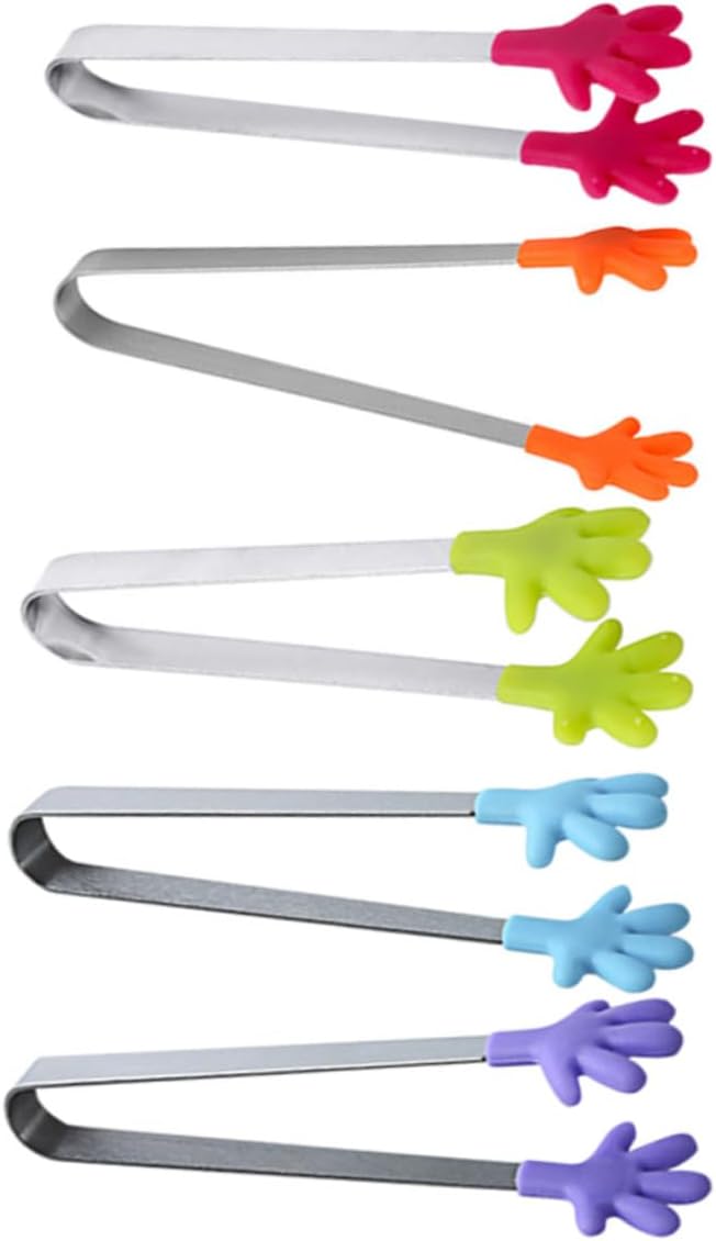 5pcs Mini Hand Shape Food Tongs Stainless Steel Silicone