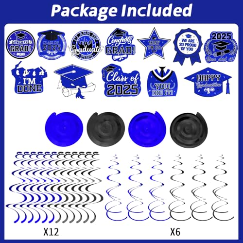 Image of Graduation Hanging Swirls, Graduation Decorations Class of 2025, 30 PCSBlue and Black Graduations Party Decoration Congrats Grad Hanging Swirls Ceiling Streamers for School Graduations Party Supplies