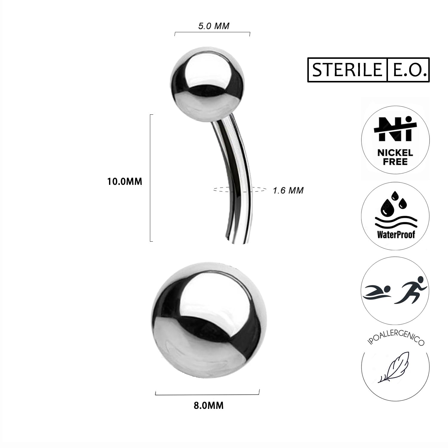 WARRIOR Piercing Ombligo ESTÉRIL Acero Quirúrgico 316 L Banana Classic Basic