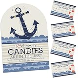 Big Dot of Happiness Ahoy - Nautical - How Many Candies Baby Shower or Birthday Party Game - 1 Stand and 40 Cards - Candy Guessing Game