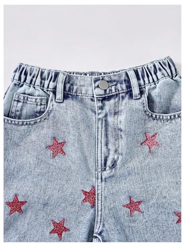 Girl's Y2k Bow Print Baggy Jeans Wide Leg High Waisted Denim Pants Blue 12Y4