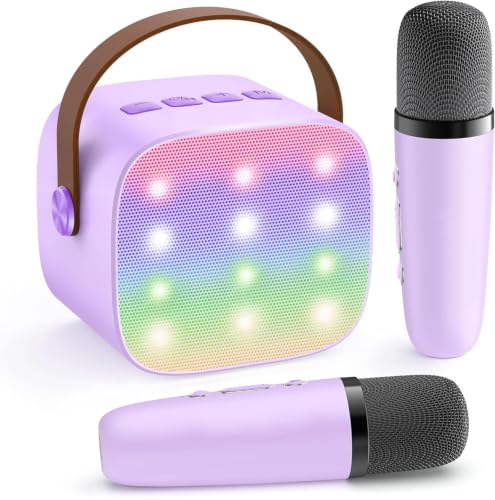 YLL Karaoke Machine for Kids Portable Mini Speaker with 2 Wireless Microphones TOP Kids Gifts for Girls Ages 3 4 5 6 7 8 9 10+ Years Old 4-12th Birthday Singing Present Toy Party (Purple)