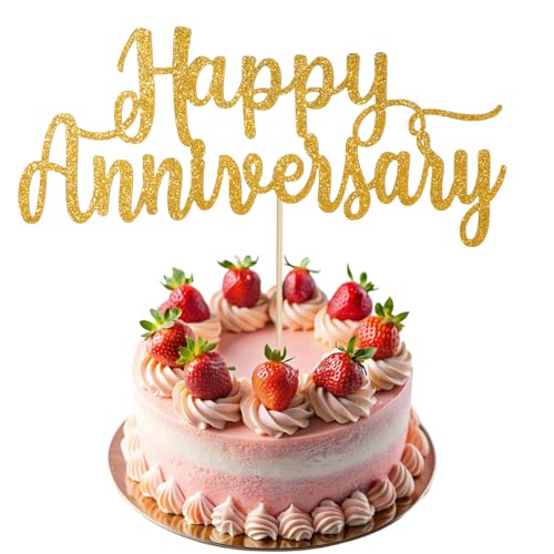 Glittery Happy Anniversary Cake Topper Gold Glitter Fabulous Anniversary Cake Pick Cheers Happy Anniversarys Sign Cakes Company Anniversarys Party Decoration for Celebrating Wedding Party Decor