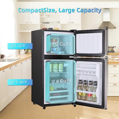 Image of 3.8 Cu. Ft Mini Fridge with Freezer, 2 Door Mini Refrigerator with 7 Adjustable Thermostat & Adjustable Glass Shelves, Compact Mini Fridge for Home, Apartment, Office, Silver