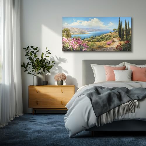 crmotu Large Landscape Wall Art, Mountain Wall Art, Lake Pictures Wall Decor, Nature Scenic Canvas Prints, Countryside Scenery Paintings for Living Room Bedroom Kitchen Rustic Farmhouse 24x48inch
