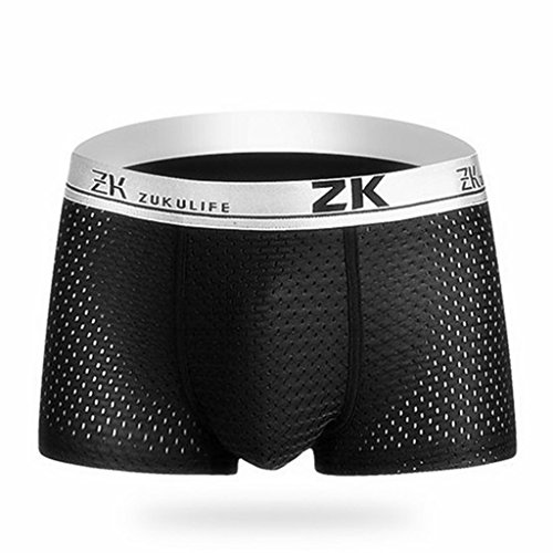 ZUKULIFE Mens Ice Silk Boxer Mesh Brief (Black M)2