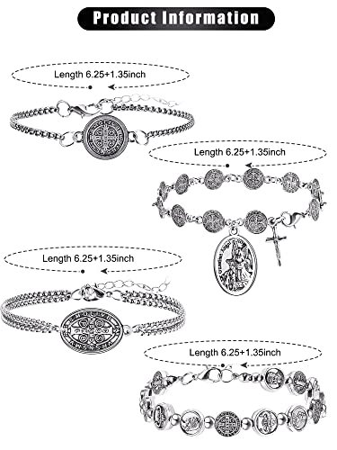 Taiyin 4 Pcs Rosary Bracelet Religious Birthday Gifts Catholic Saint Benedict Prayer Bracelet Saint Medal Men Women Christian Jewelry Gift2