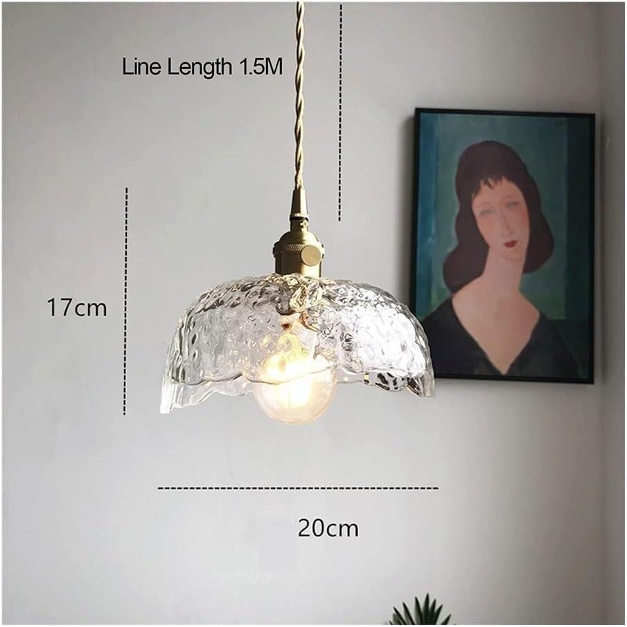 Suspension moderne en verre ondulé transparent et laiton chic E27