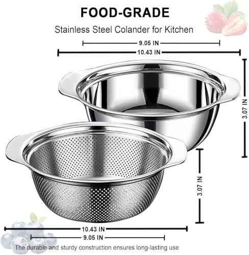 Colander for Kitchen, 1.5 QT Stainless Steel Strainer, Rice Strainer Bowl - image 3