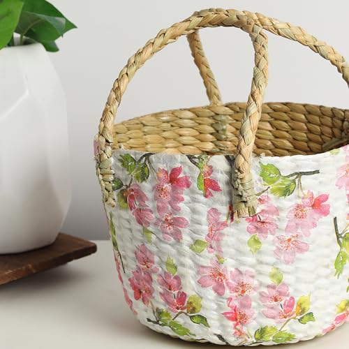 Image of Habere India-All the Cultures Fabricating India Handmade Gift Hamper Baskets | Cane Round Hamper | Fruit Baskets | Bamboo Organiser Basket | Jute Round Storage Basket - Multi (Design13 - D21xH29 cm)