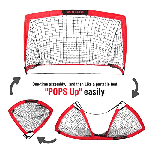 Wekefon Backyard Soccer Goals - Portable Kids Soccer Net Set Of 2 - 3.6'X2.7' - Pop Up Folding Indoor + Outdoor Goals With Carry Bag - Easy Assembly And Compact Storage #TOP5
