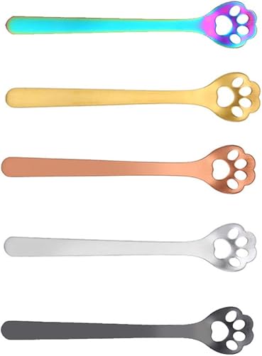 Cabilock 3 cucharas de café de acero inoxidable, mini cuchara hueca para gato, cucharaditas, cuchara de helado, cuchara de revolver para pasteles,
