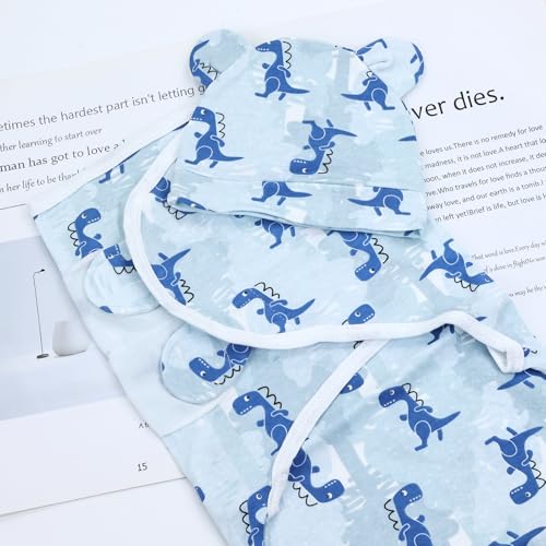 Image of Cinaci 2 Pack Adjustable Soft Cotton Blend Newborn Baby Receiving Swaddle Blankets Sleep Sacks with Nursery Hats Caps Beanies Bonnets for Baby Girls Boys Newborns Infants