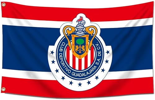 Eksent Bandera de Guadalajara de 3 x 5 pies de fútbol mexicano para los fanáticos de Chivas (impresión a doble cara, poliéster 150D brillante y
