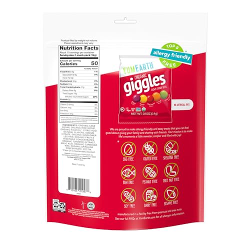 Image of YumEarth Organic Giggles Chewy Candy, 0.5oz Snack Packs (Pack of 120)
