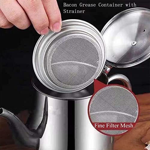 Stainless Steel Oiler With Strainer, Bacon Grease Container With Strainer And Spout, Reusable Stainless Steel Oiler For Bacon Grease, 304 Stainless Steel Oil Strainer Pot For Kitchen (18 Oz) #TOP1