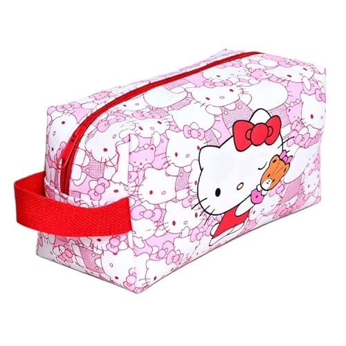 Travel Makeup Bag, Large Capacity Toiletry Bag for Women, Cute Cartoon Cosmetic Bag With Handle, Waterproof PU Portable Organizer Pouch for Brushes, Travel Essentials and Toiletries Accessories（Pink）