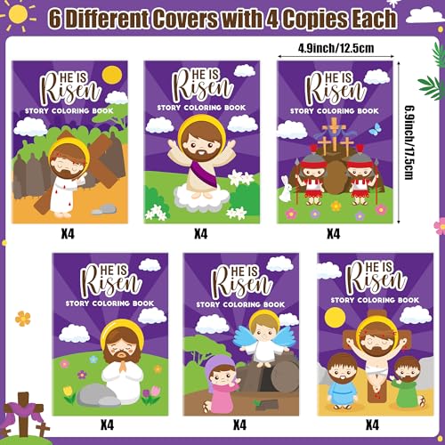 Image of He is Risen Coloring Books for Kids - 24Pcs Bulk Easter Story Mini Coloring Booklet Religious DIY Art Drawing Book for Toddlers Spring Easter Holiday Party Goodie Bags Stuffers Sunday School Classroom