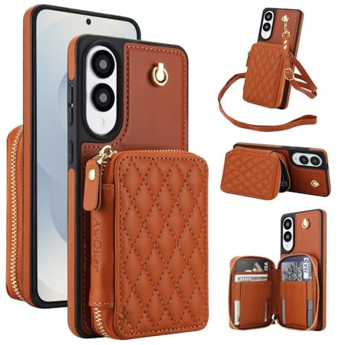 Étui portefeuille Samsung S21 Ultra avec coque cuir marron, housse à rabat zippée