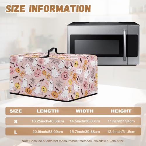 Image of Microwave Oven Dustproof Cover Machine Washable Convection Oven Cover Protector for Halloween Kitchen Party Decor, S, Cartoon Ghost Pumpkin Bat Print Pink