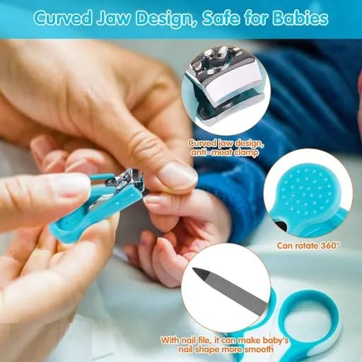 Image of Episkey 5 In1 Baby Grooming Kit for New Born Baby, Infants, Toddlers | Portable Grooming Kit With Baby Hair Brush, Comb, Baby Nail Scissor, Baby Nail Cutter, Tweezer, Nail Filer (Blue, Pack of 1) (BABY KIT 5PCS)