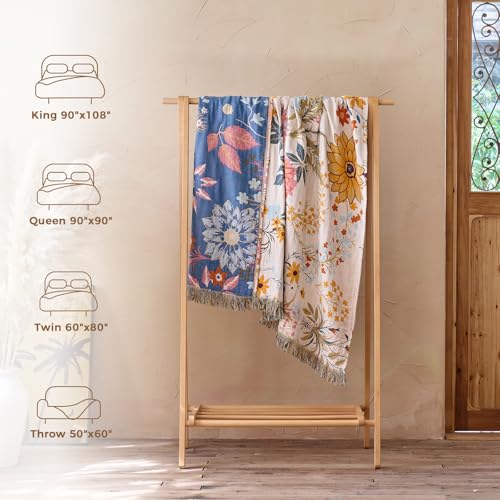 Image of LUTBM Boho Throw Blanket for Couch 50 inchx60 inch, Cotton Decorative Bed Throws