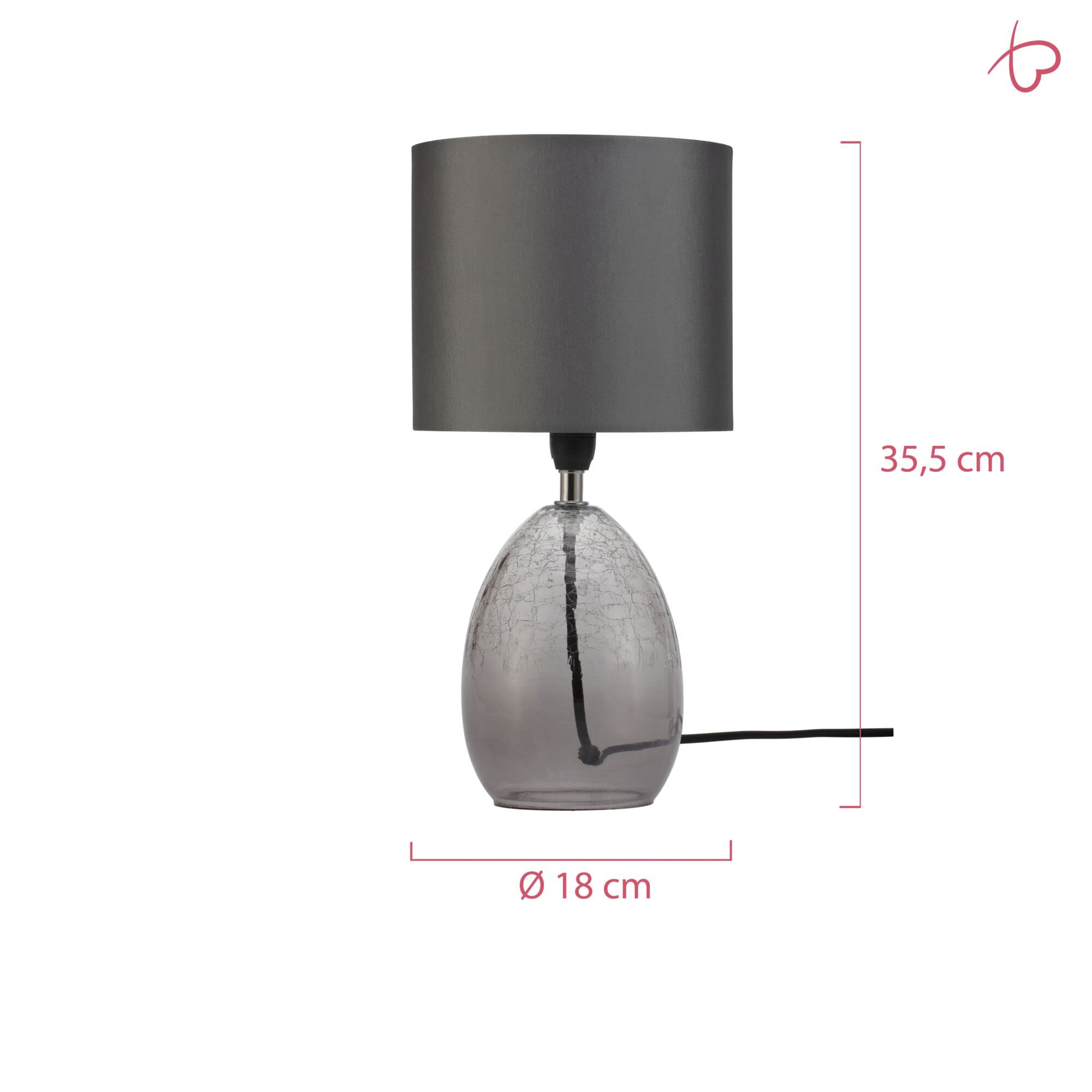 Pauleen 48212 Tempting Gleam Tischleuchte max. 20 Watt Grau, Rauchglas Nachttischlampe im Glamour Look aus Stoff, Glas E14