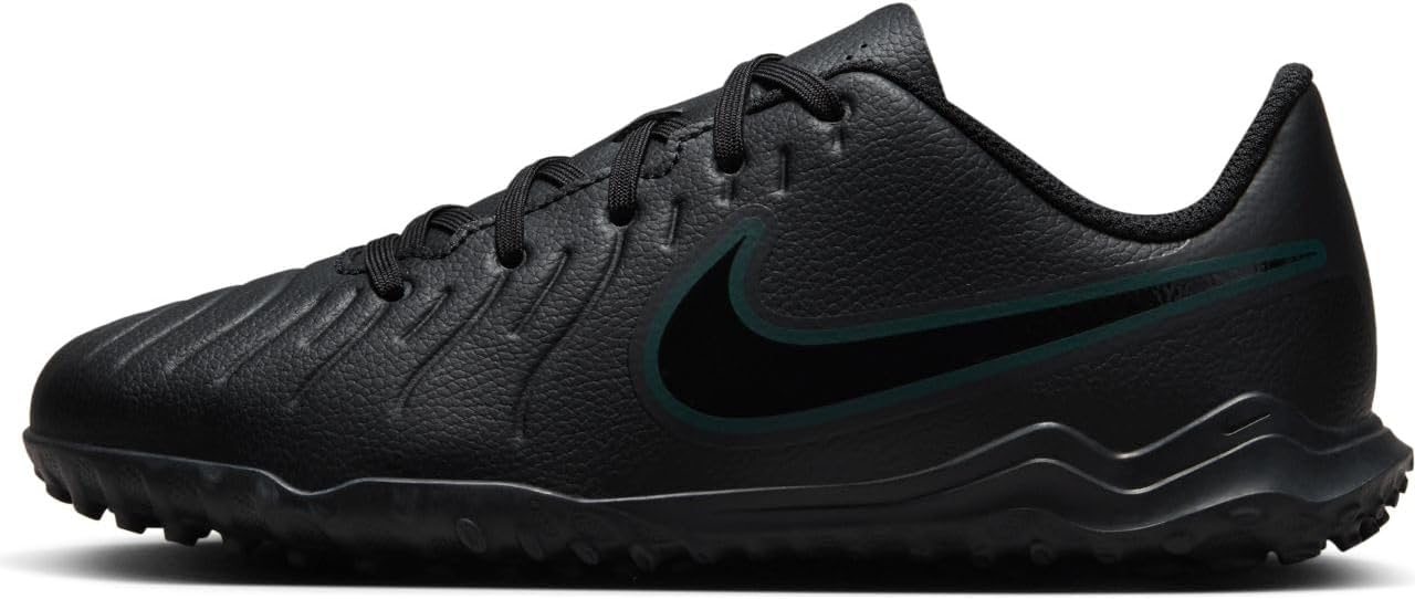 Nike Jr. Tiempo Legend 10 Club Little/Big Kids' Turf Low-Top Soccer Shoes (DV4355-002, Black/Deep Jungle/Black) Size 1