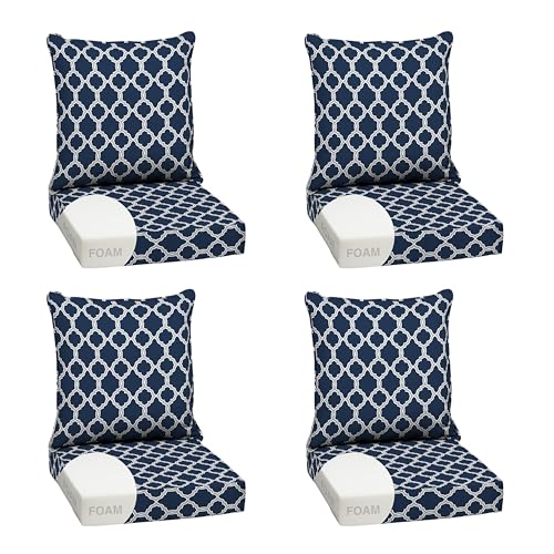 Image of Arden earthFIBER Outdoor Foam Deep Seat Cushion, 4-Pack, 24x24, Premium High-Density Foam, Never Flattens, Weather-Proof for Patio Chair Sofa Couch, Sapphire Blue Garden Trellis