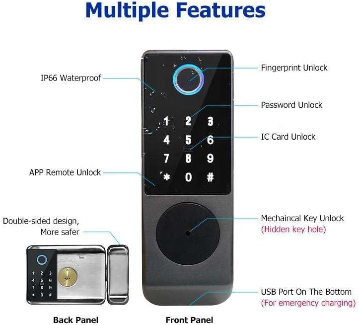 Miniatura 8 de Cerradura de puerta doble con cierre inteligente, pestillo electrónico de puerta para valla al aire libre, cerradura de llanta inteligente sin llave