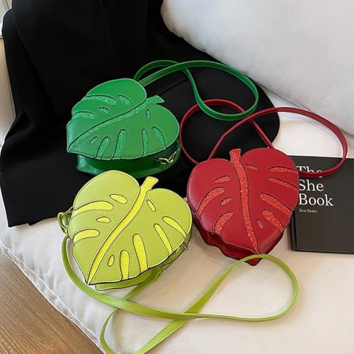 Exquisite Monstera Leaf Shaped Crossbody Shoulder Bag for Women, PU Leather Japanese Cartoon Funny Plant Leaves Clutch Purse 5