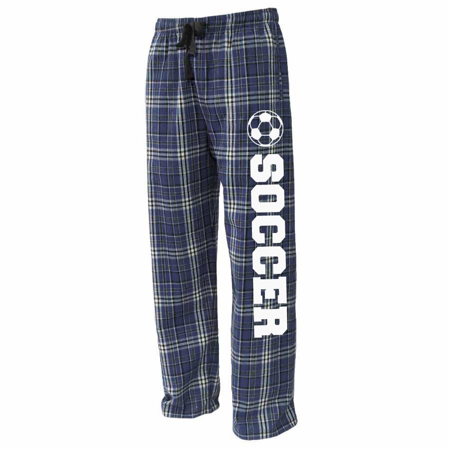 Soccer Team Plaid Flannel Pajama Pants Spirit Wear Navy Variations