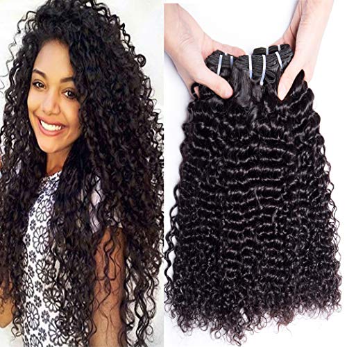 Ali Moda Curly Wave Hair 3 Bundles 100% Unprocessed Peruvian Human Curly Hair Weave Extensions Natural Color (16 16 16)