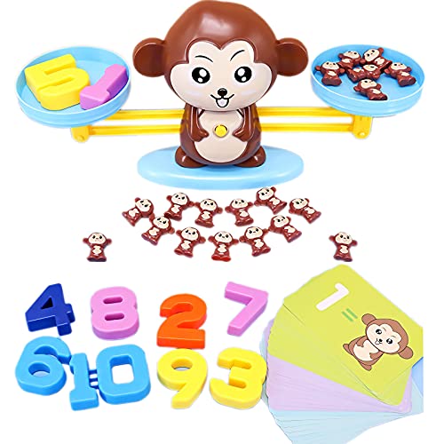 HOWADE Monkey Balance - Juego de matemáticas, báscula de pesaje de monos, juguetes educativos Montessori para contar tallos para 3, 4, 5 años de edad