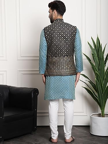 Image of SOJANYA (Since 1958 Men's Jacquard Silk Kurta and Pyjama with Nehru Jacket