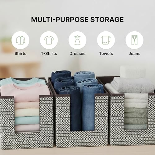 Image of DALUCI Shirt Stacker & Clothes Organizer for Wardrobe | Non-Woven Foldable Storage Box for Cupboard, Closet & Bedroom | Strong Collapsible Fabric Organizer | 40x25x24 cm - Pack of 4 (Brown)