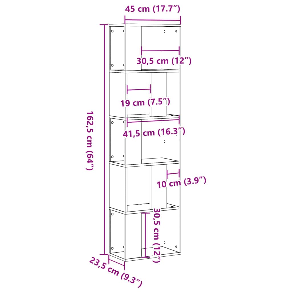 Scaffale a 5 scomparti, grigio cemento, 45 x 23,5 x 162,5 cm, in legno | Scaffale portadocumenti sottile per soggiorno e ufficio con 5 scomparti. Struttura stabile in legno, portata fino a 65 kg.