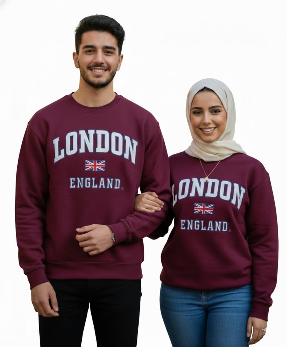 Gwcc Unisex Maroon Le201 London England Applique Embroidery Sweatshirt Big And Tall Navy, Grey, Charcoal 3XL And 4XL (Uk, Alpha, 4XL, Regular, Regular, )