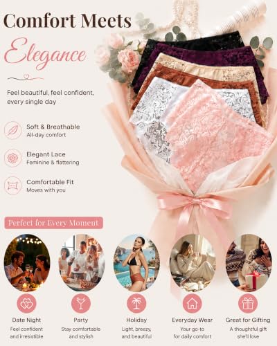 Image of Sexy Underwear for Women Cotton High Waisted Brief Lady Lace Panties 6 Pack