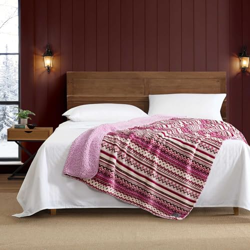 Image of Eddie Bauer - Oversized Throw Blanket 50x70, Reversible Plush Blanket for Couch or Bed, Rustic Style Room Decor (Shelter Fair Isle Purple)