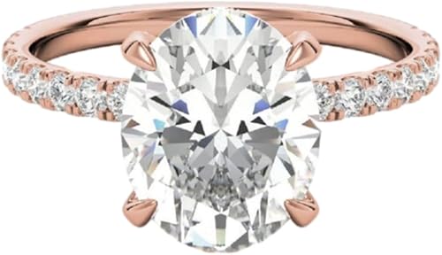 Anillos de compromiso hechos a mano de oro rosa macizo de 10 quilates, 2 quilates, talla ovalada, moissanita, diamante solitario, anillo de boda