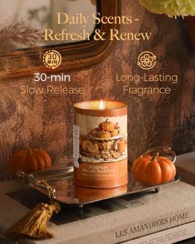 Image of M&SENSE Pumpkin Pecan Pie Scented Soy Candles,11.3 oz Fall Candle Non Toxic,Aromatherapy Candle for Stress Relief Meditation Relaxing