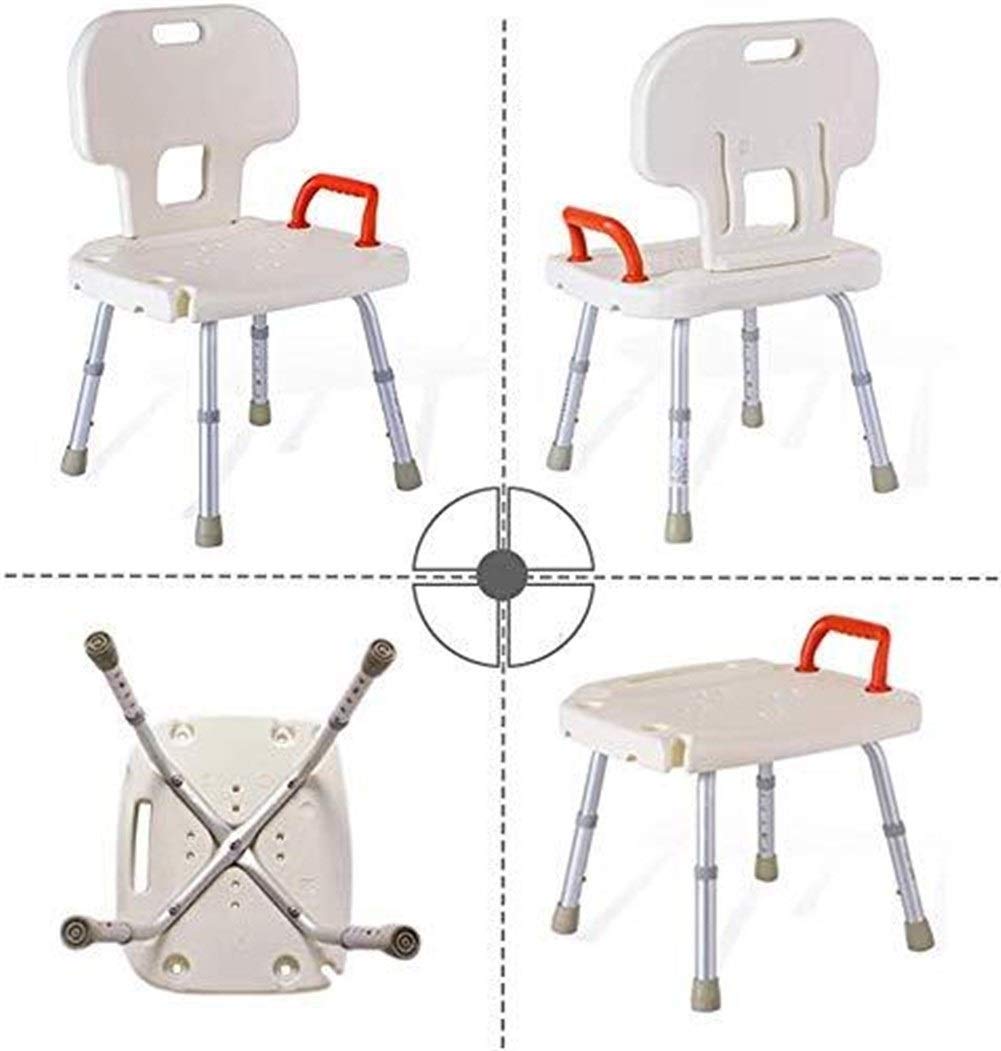 Taburete de Ducha Silla de baño Asiento de baño con apoyabrazos con Respaldo Altura Ajustable Portátil Ligero Aluminio Carcasa Antideslizante Cojinete 200 Kg