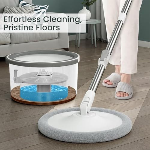 Image of Zureni Spin Mop and Bucket with Wringer Set, 360 Rotating Floor Cleaning Mop System, Wet & Dry Pocha with 2 Reusable Microfiber Pads, Extendable Handle for Home Floor Mopping & Cleaning